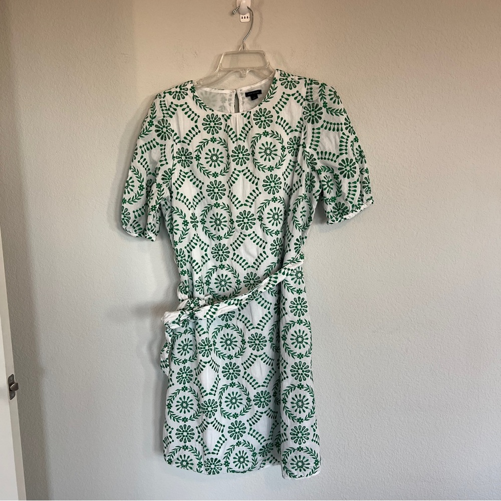 Ann Taylor Green & White Eyelet Dress Size L